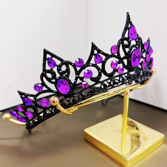 Violet Crystal Tiara, Black Crown, Princess Tiara, Goth Headband, Purple Crystal main image 6